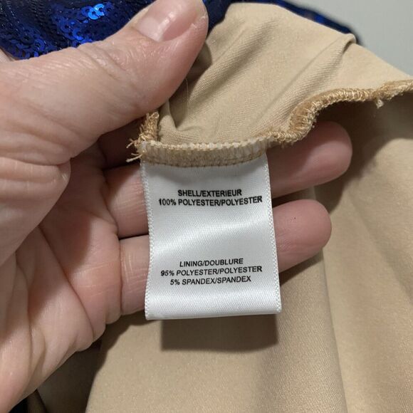 Belle Badgley Mischka | Dress Gloria Blue Sequin Short Sleeve Knee Length NWT- 8 - Picture 6 of 10